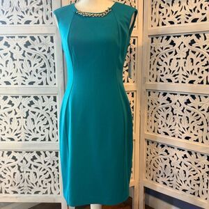 Calvin Klein Teal Chain-Detail Midi Dress NWT Sz 6